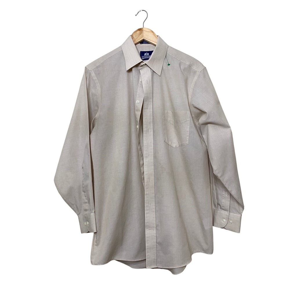 Stafford Mens Tan Wrinkle Free Long Sleeve Button Down Dress Shirt 15.5 32-33‎